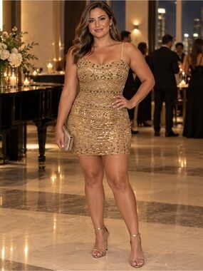 New Tony Bowls Gold Sequin Bodycon Mini DressSize 12